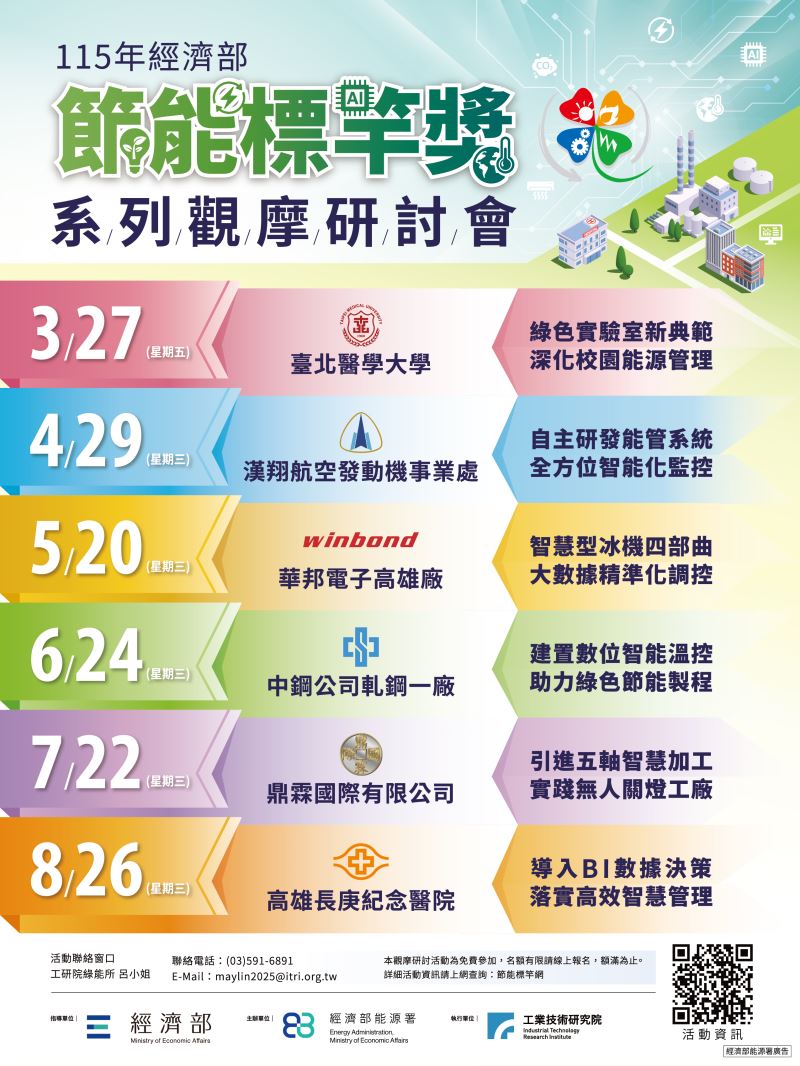 115年節能標竿獎系列觀摩研討會 即日起受理報名，歡迎踴躍參加